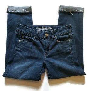 American Eagle Straight Crop Dark Wash Roll Hem 4